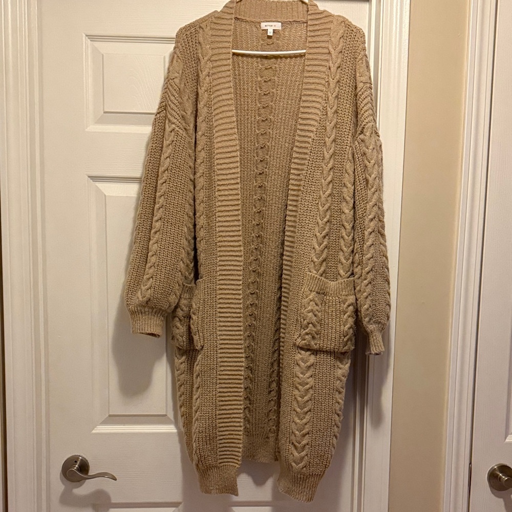 Boutique Tan Cable Knit Cardigan Size S Women